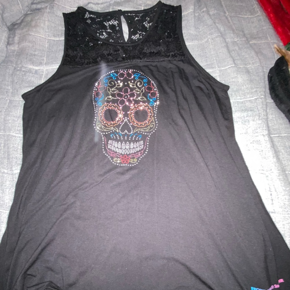 Disney black rhinestone skull tank